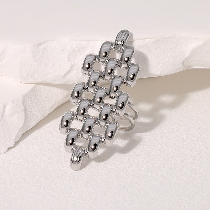 Anello Aperto Geometrico in Acciaio Inossidabile Cavo da Donna con Finitura Placcata in Stile Minimalista alla Moda