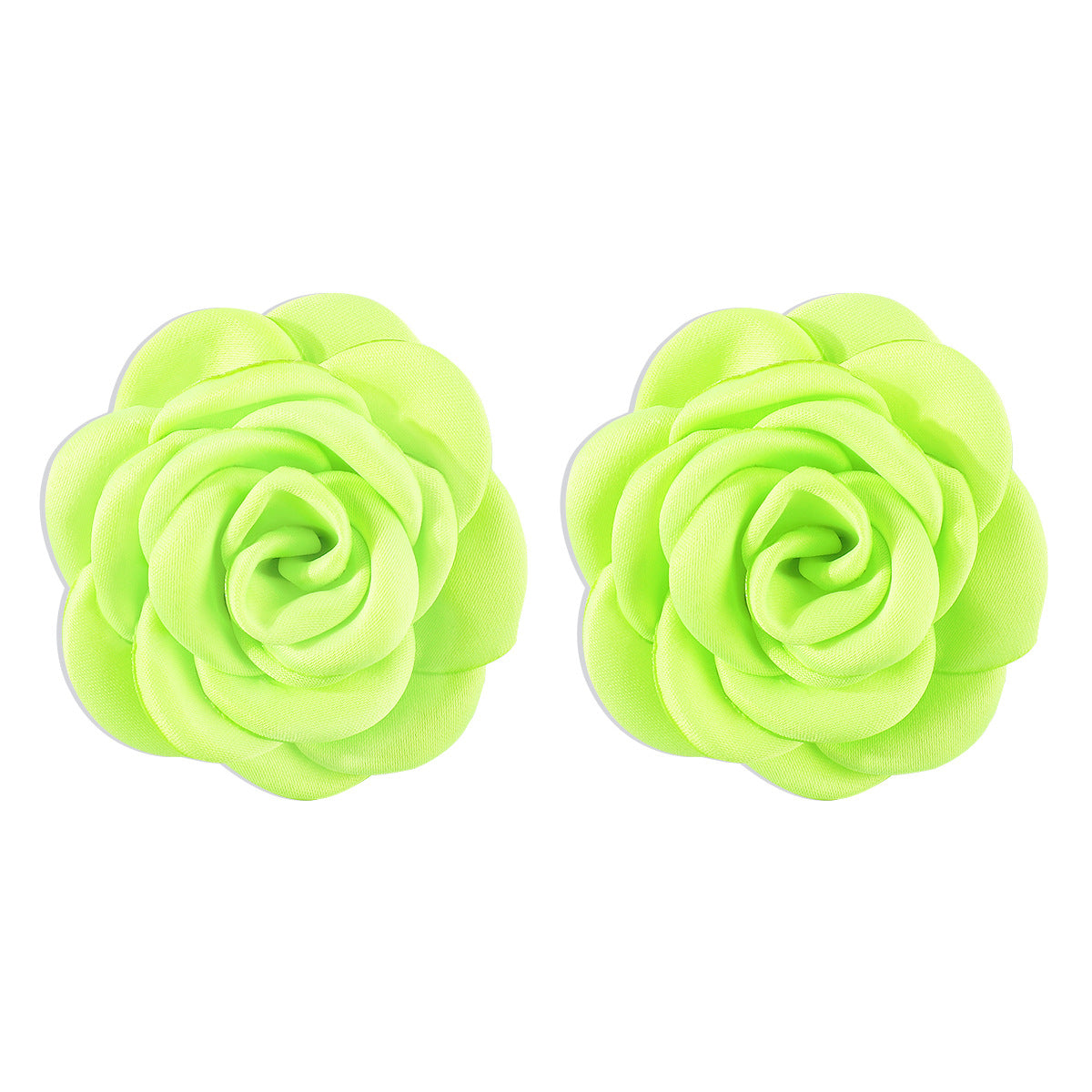 Dulces y Atrevidos Aretes Geométricos de Rosa con Detalles de Camelias de Tela en Colores Pastel Macaron
