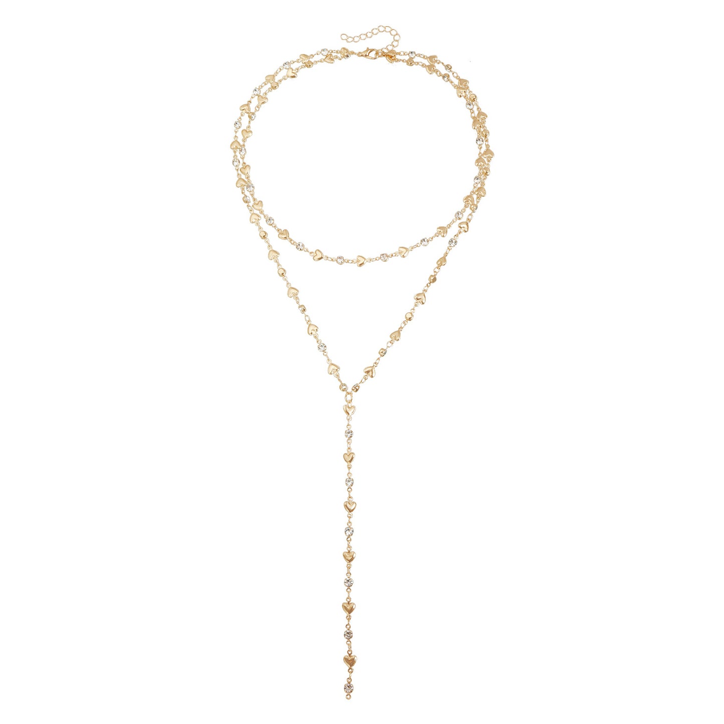 Fashion Heart Geometric Rhinestone Plated Alloy Y-Shape Necklace for Women