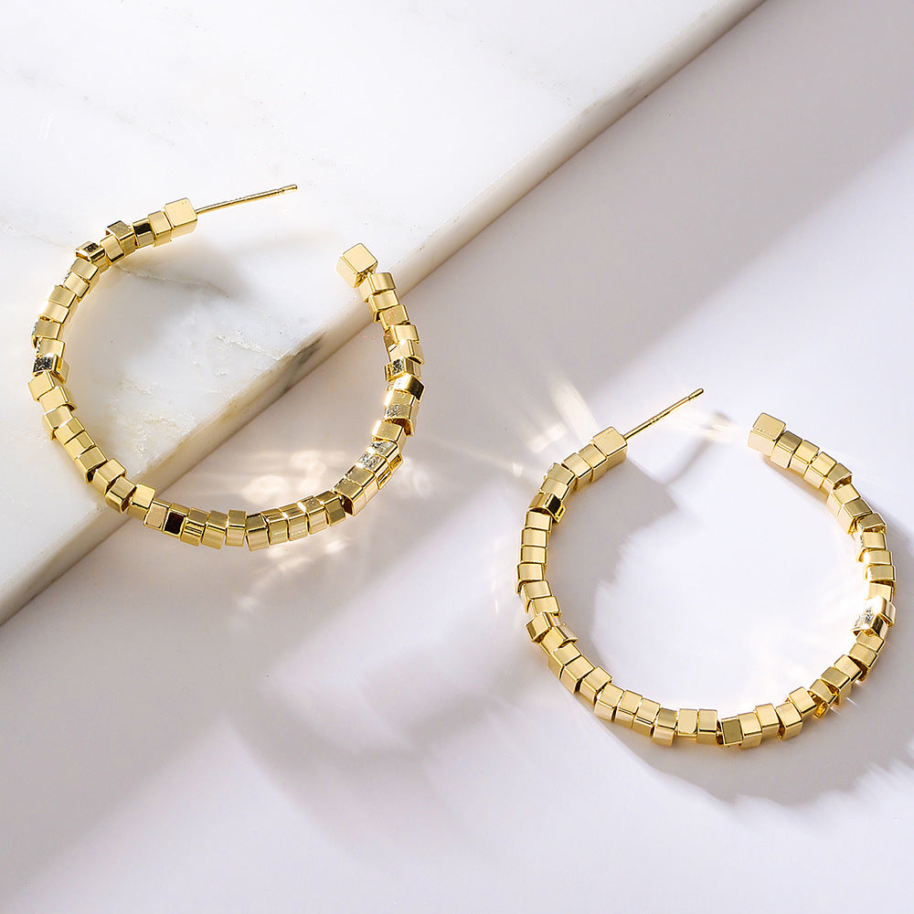 Orecchini a Cerchio Geometrici Color Rame Stile Vintage con Placcatura in Oro da Donna