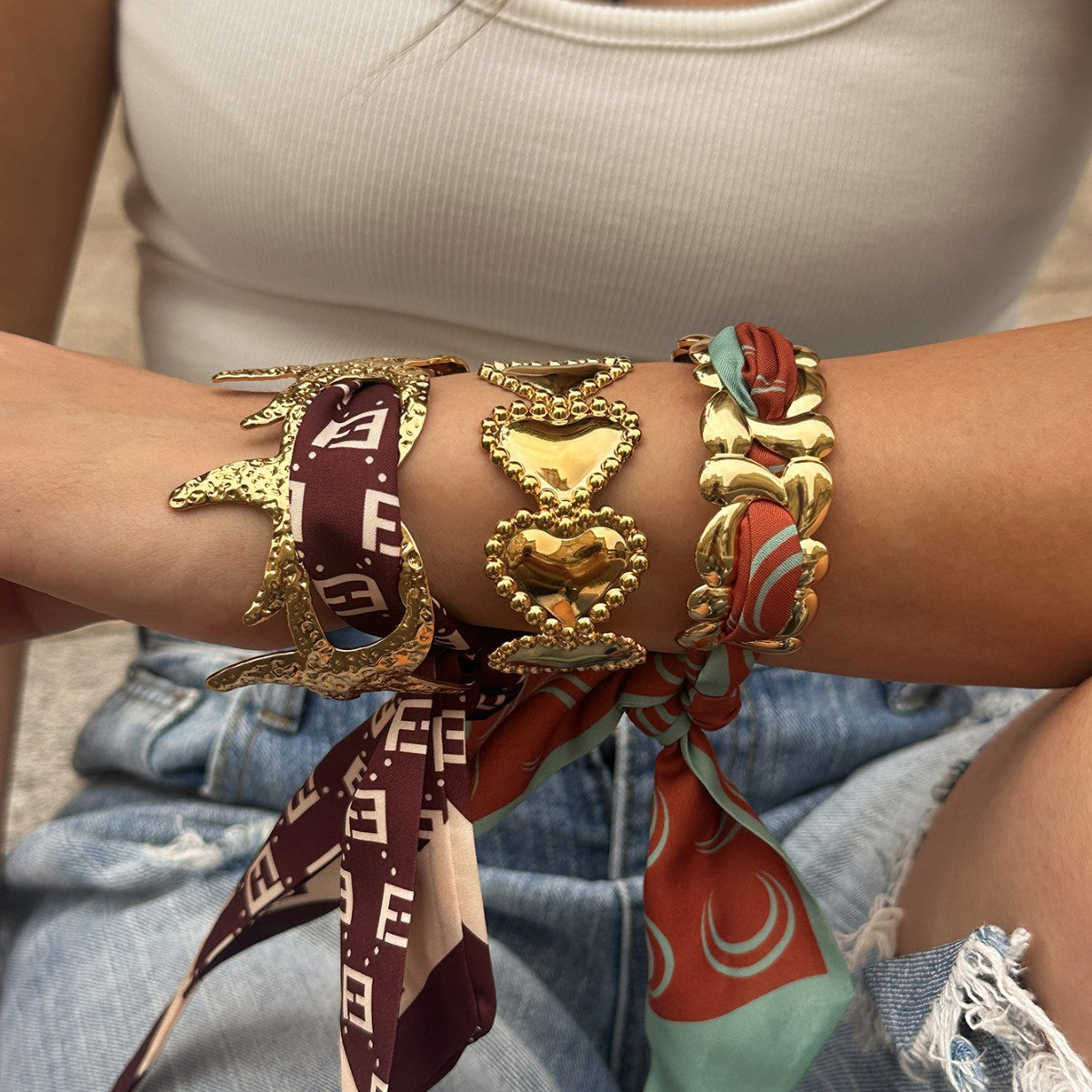 Fashion Stainless Steel Plated Starfish Heart Cuff Bracelet for Women