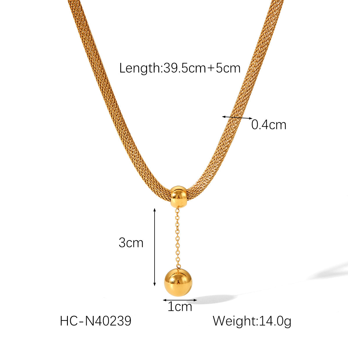 Minimalist Geometric Round Bead Pendant Necklace for Women in Stainless Steel with Titanium Steel Charm and Gold Plated Snake Chain