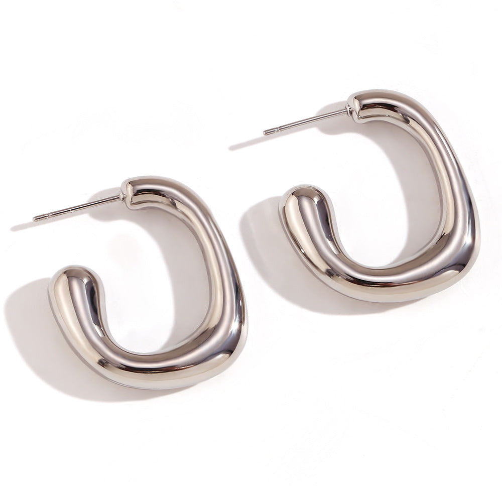 Orecchini a clip vuoti geometrici vintage in acciaio inossidabile placcati oro 18 carati da donna
