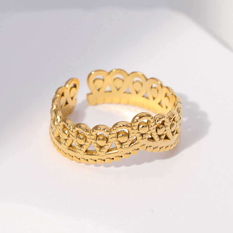 Sweet Vintage Adjustable Crown Plated Titanium Steel Ring for Women