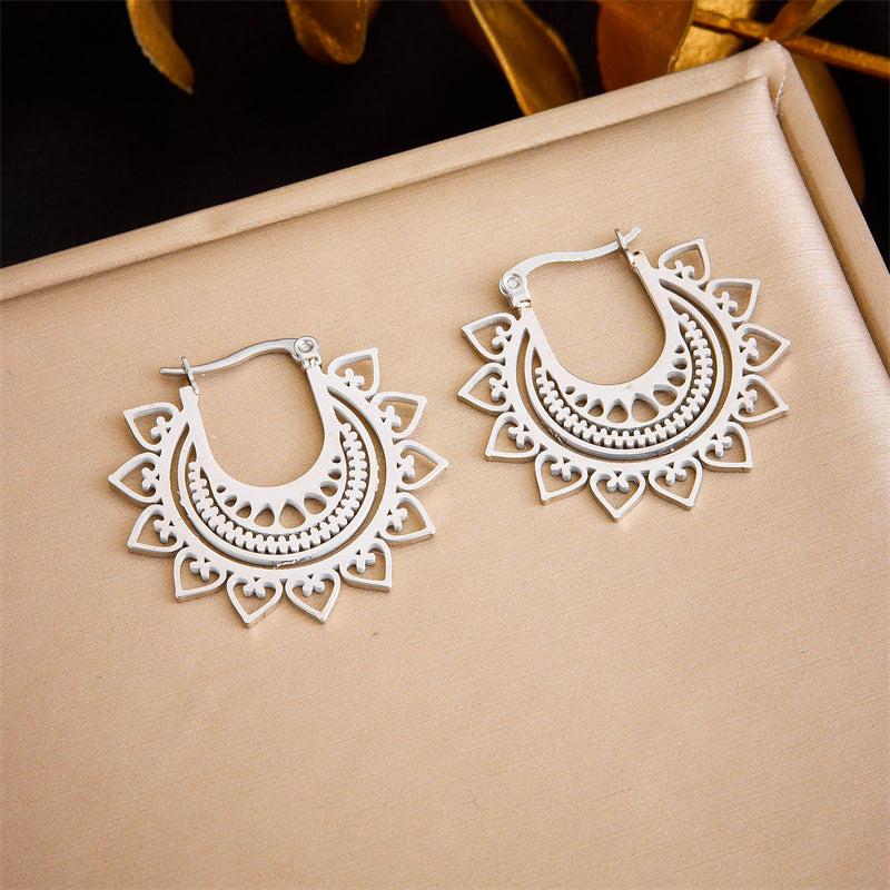 Minimalist Gold Plated Stainless Steel Floral Star Geometric Drop Earrings for Women