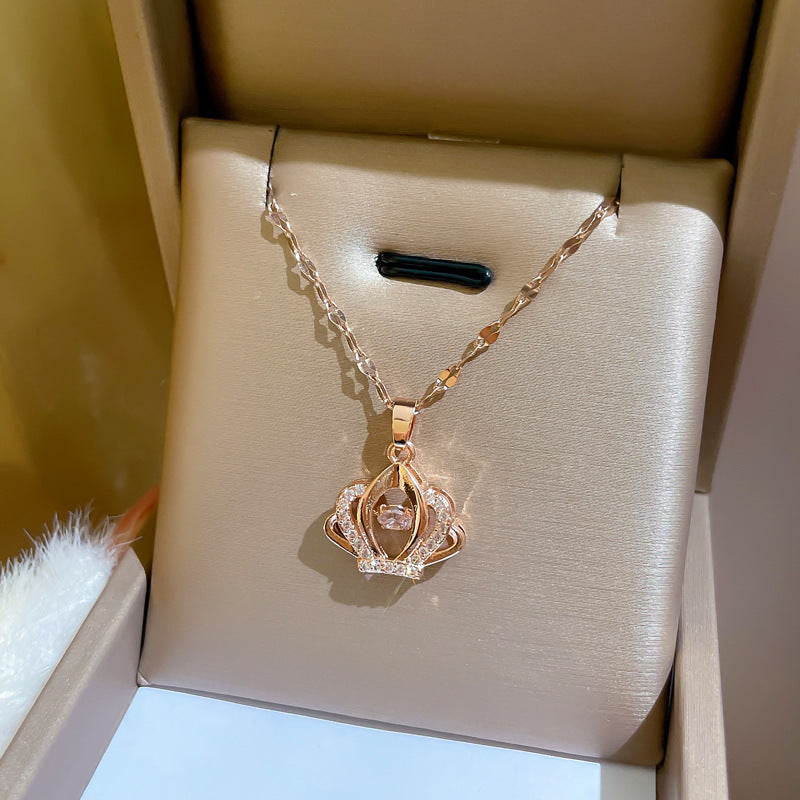 Squisita Collana a Corona in Acciaio al Titanio con Intarsi di Strass per Donne, Delicata Catena alla Clavicola in Stile Fresco e Dolce