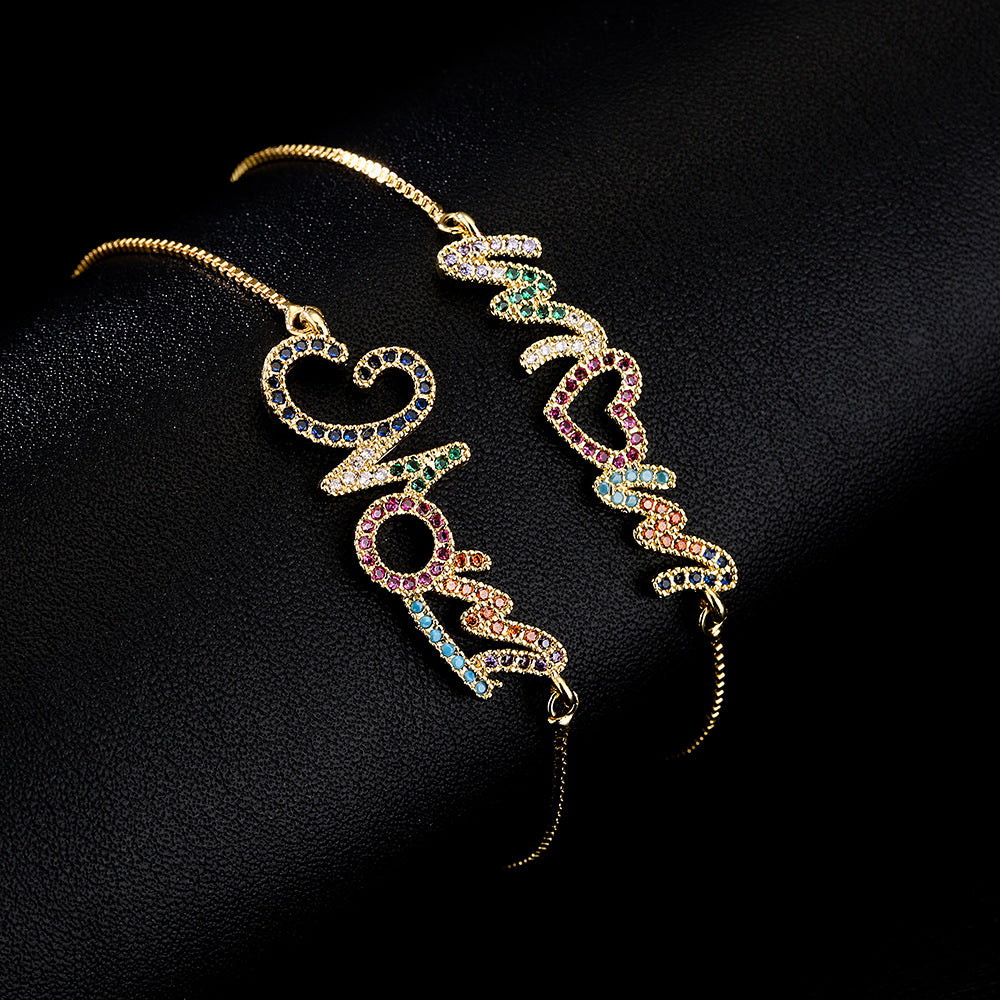 Geometric Style Gold-Tone Copper Bracelet for Women with Cubic Zirconia Inlay