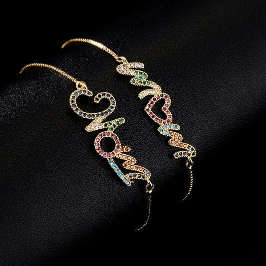 Pulsera de cobre con baño de oro, de estilo geométrico y con incrustaciones de circonita cúbica, para mujer