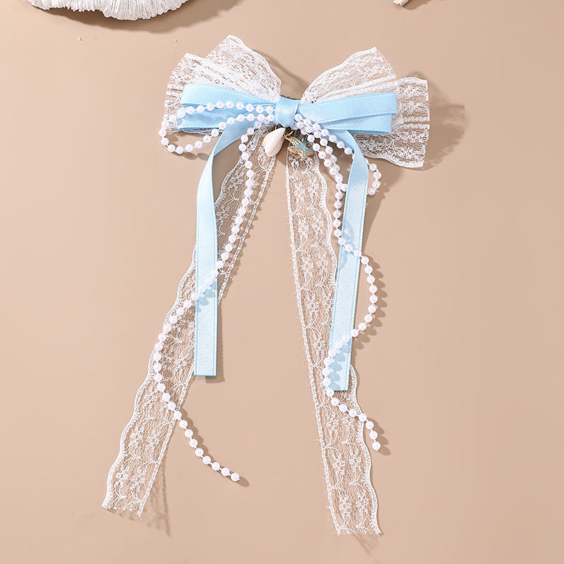 Natural Style Bow-Shaped Hair Clip with Flowing Tassels and Sheer Mesh for Girls, Plastic Resin Duckbill Hairpin
