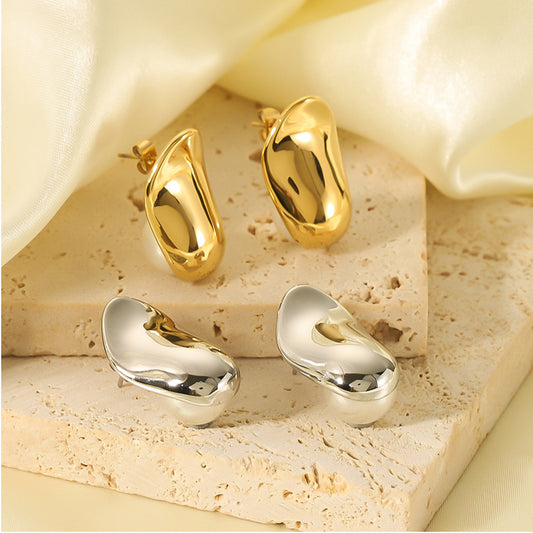 Polsini da orecchio minimalisti geometrici in acciaio inossidabile placcati oro con intarsio di perle da donna