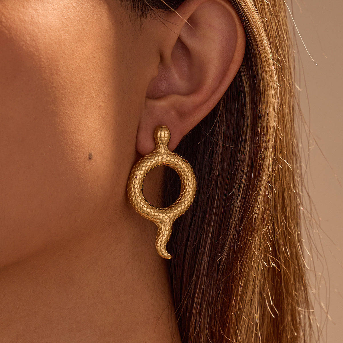 Fashionable Geometric and Animal-Shaped Stainless Steel Snake-Style Earrings with 18K Gold Plating Waterproof Minimalist Women's Ear Jewelry