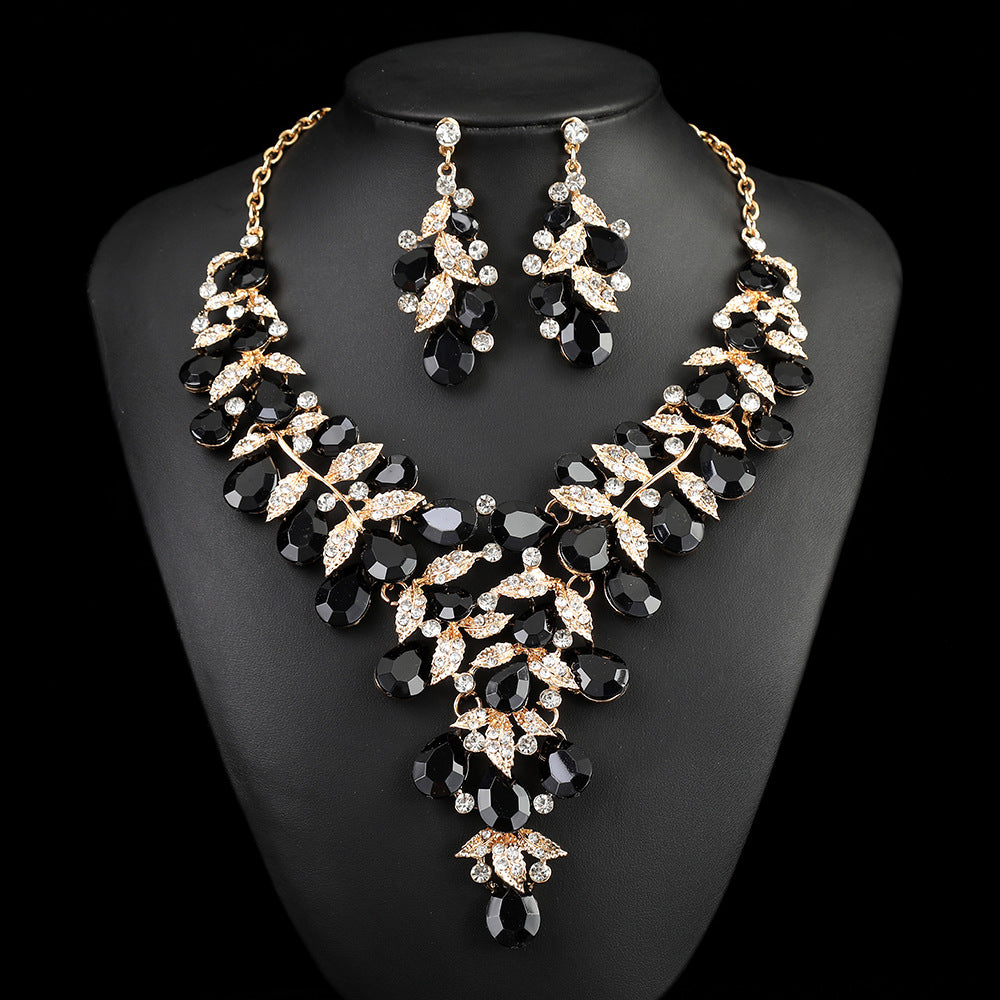 Vintage Floral Alloy Pendant Necklace Set with O-Chain, Rhinestone-Inlaid Leaf and Lotus Pod Motifs for Women