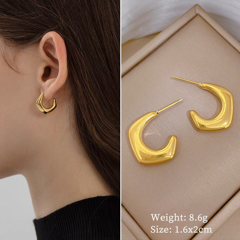 Minimalist Sweet Geometric Titanium Steel Plated Stud Earrings