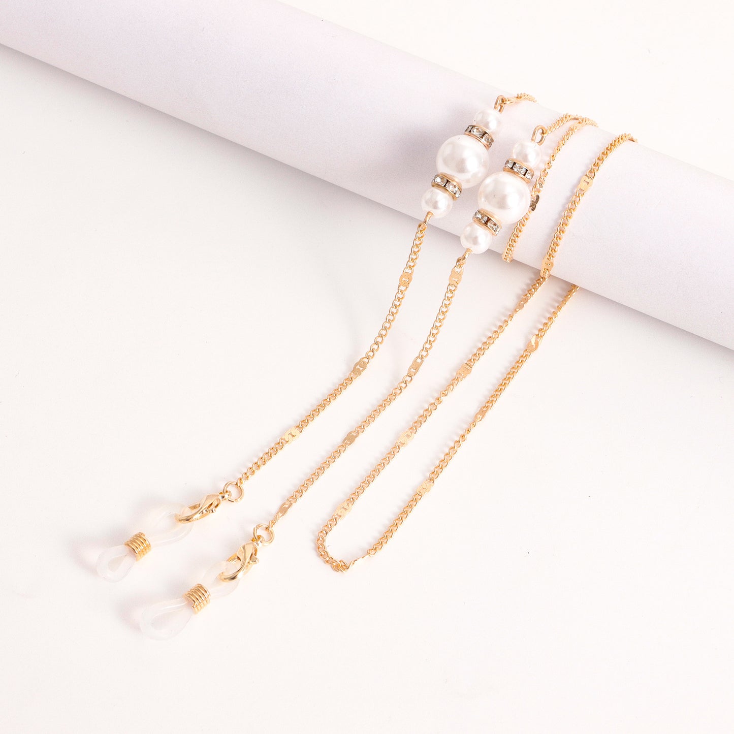 Colorful Imitation Pearl and Cubic Zirconia Inlaid Alloy Mask and Eyeglass Chain