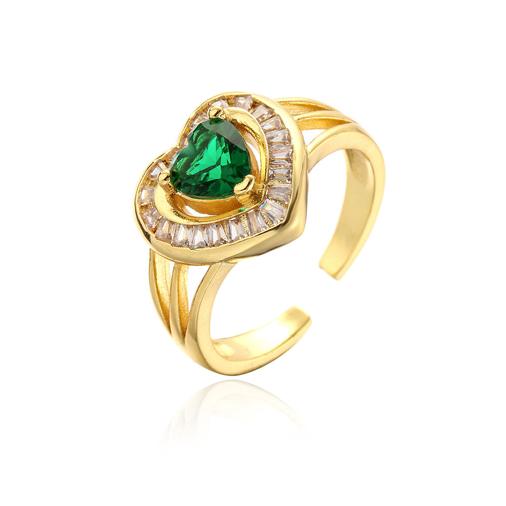 Minimalist Geometric Open Ring for Women with Copper Base Plated in 18K Gold and Micro-Paved Zirconia
