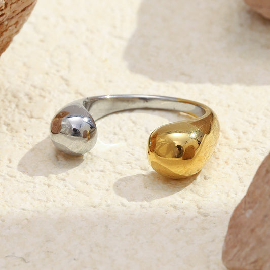 Anello a doppia testa geometrico minimalista in acciaio inossidabile placcato oro 18 carati da donna, accessorio di moda di lusso