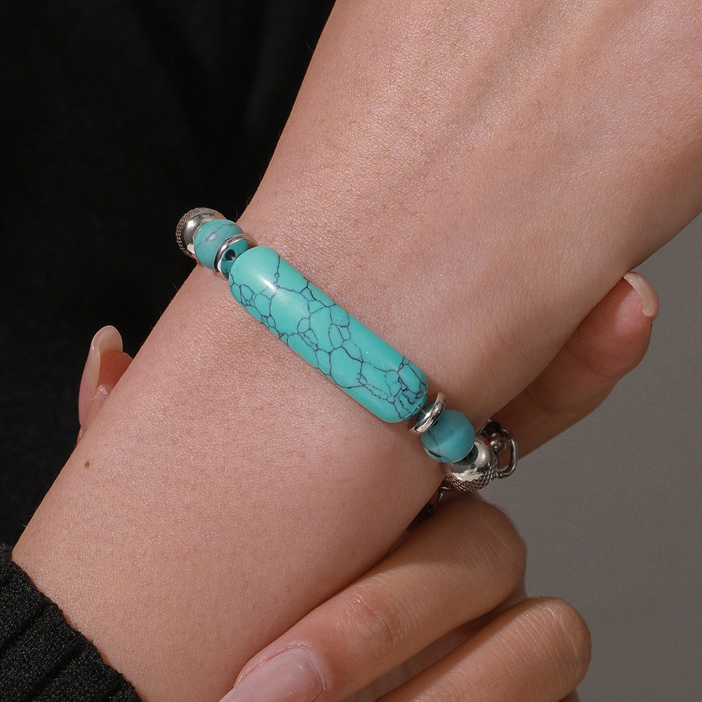 Vintage Geometric Stainless Steel Turquoise Bracelet for Men and Women