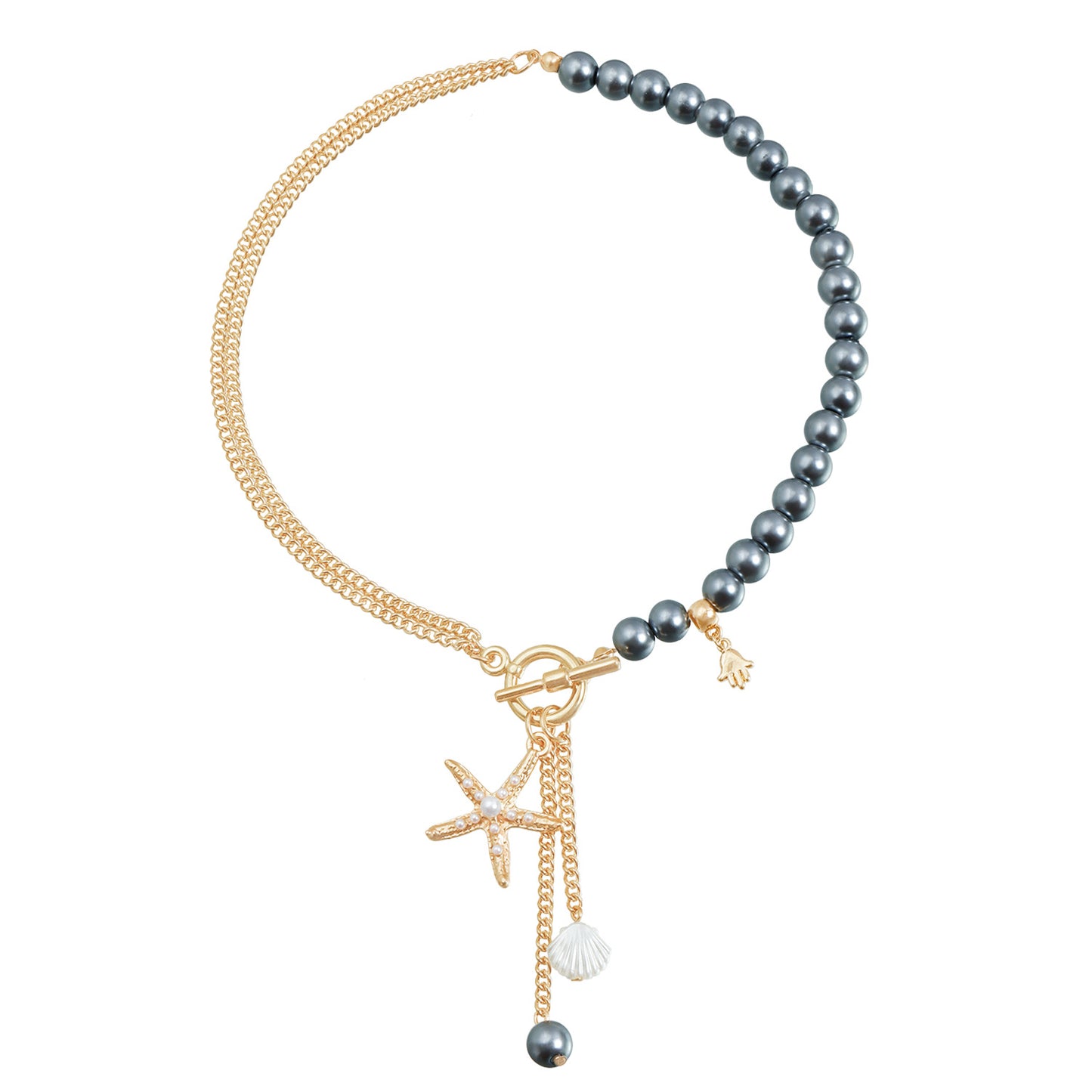 Minimalist Star and Hand Pendant Alloy Necklace with Plated Finish for Women