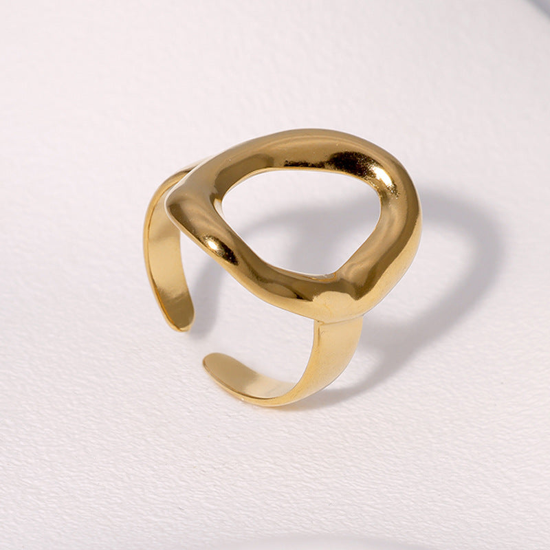 Minimalist Geometric Oval Stainless Steel Ring for Women with 18K Gold Plating