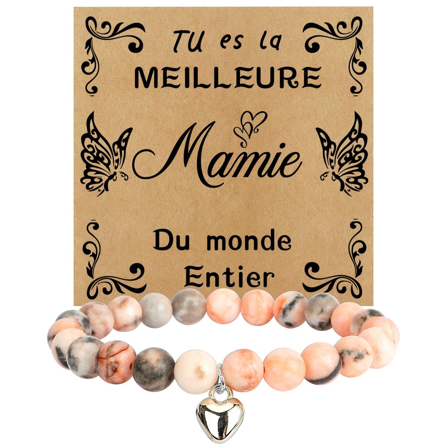 Unisex Heart Natural Stone Beaded Bracelet