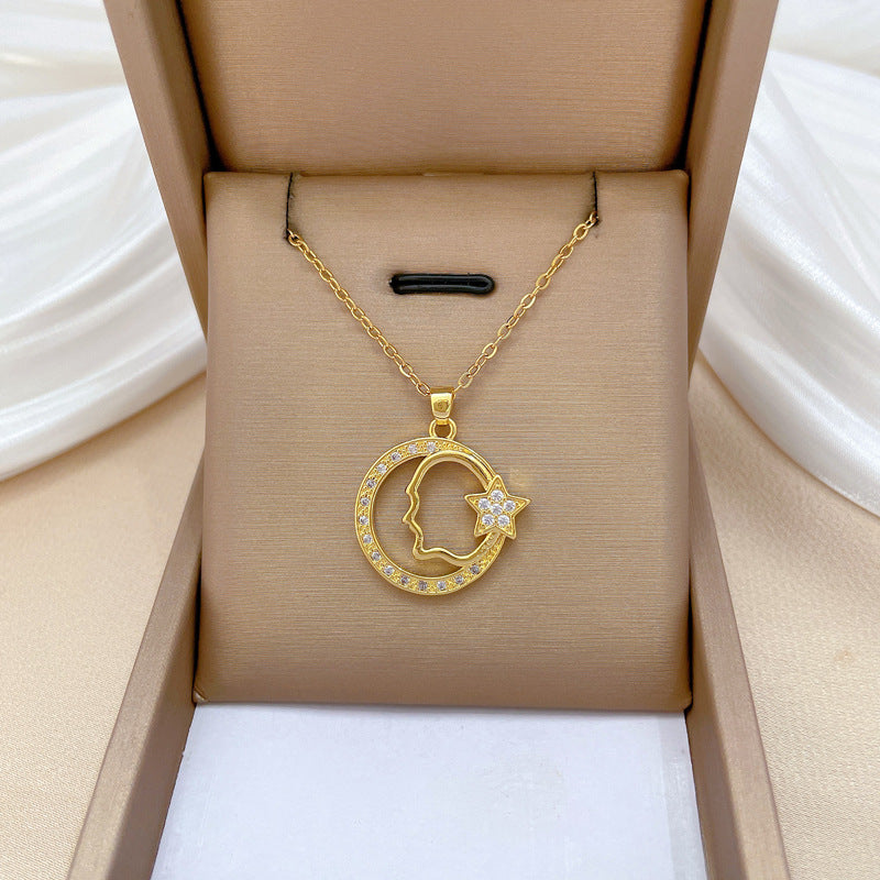 Collana a sospensione geometrica minimalista a stella in acciaio al titanio con accenti di strass per donne e uomini