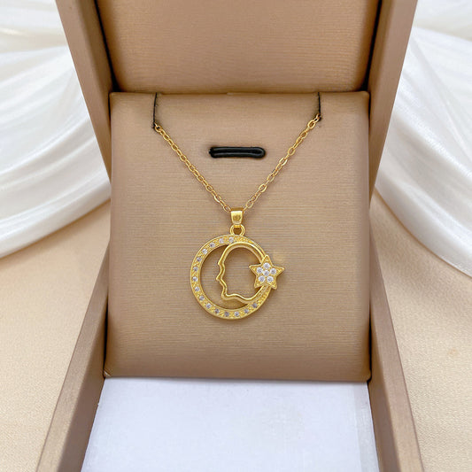 Collana a sospensione geometrica minimalista a stella in acciaio al titanio con accenti di strass per donne e uomini