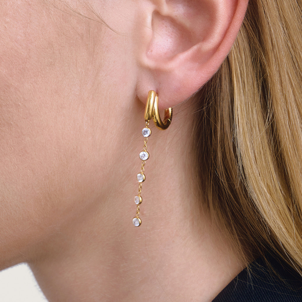 Elegant Geometric Stainless Steel Plated Cubic Zirconia Tassel Earrings for Women