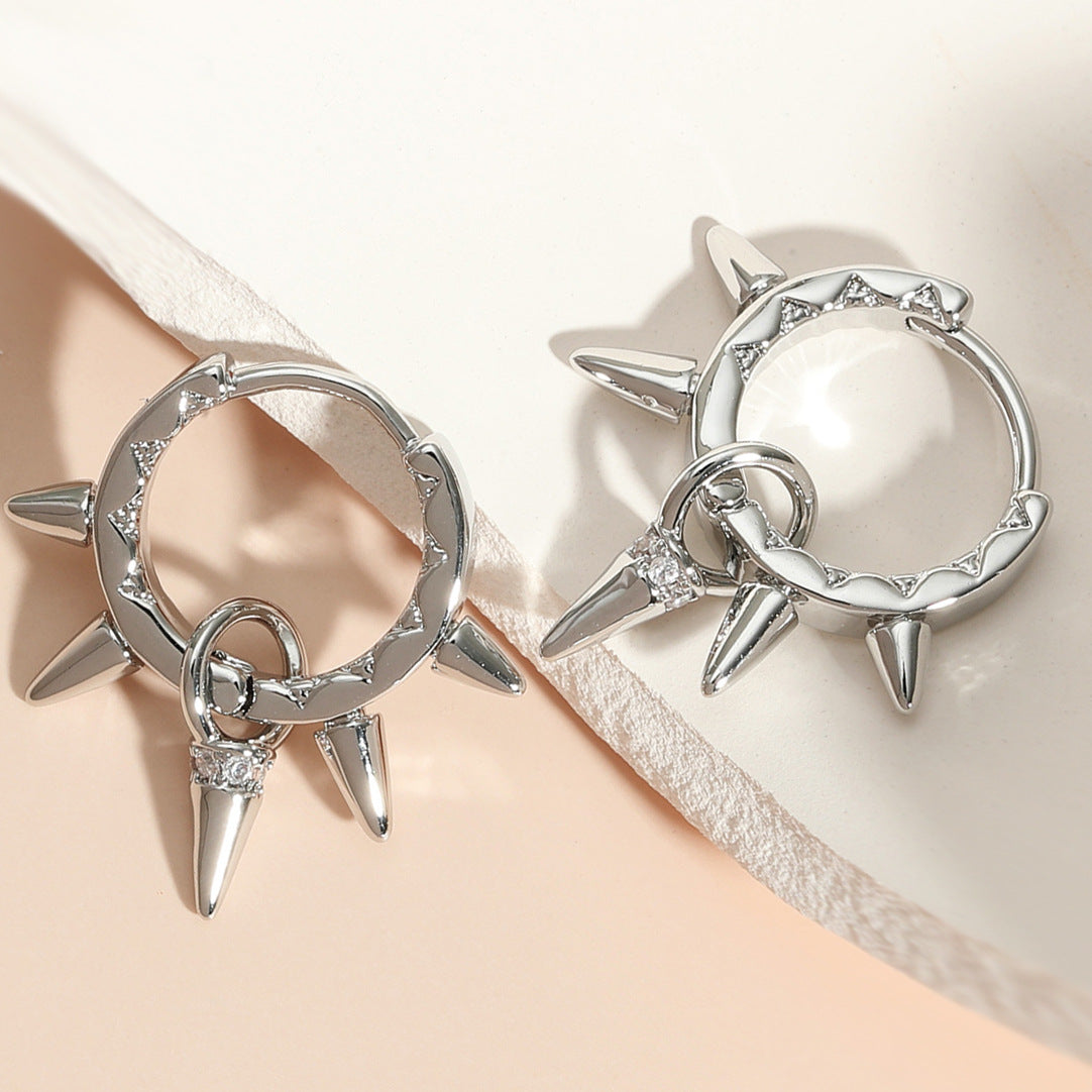 Pendientes de Cobre con Diamantes de Imitación Geométricos y Diseño de Espinas para Mujer, Estilo Fresco y Minimalista