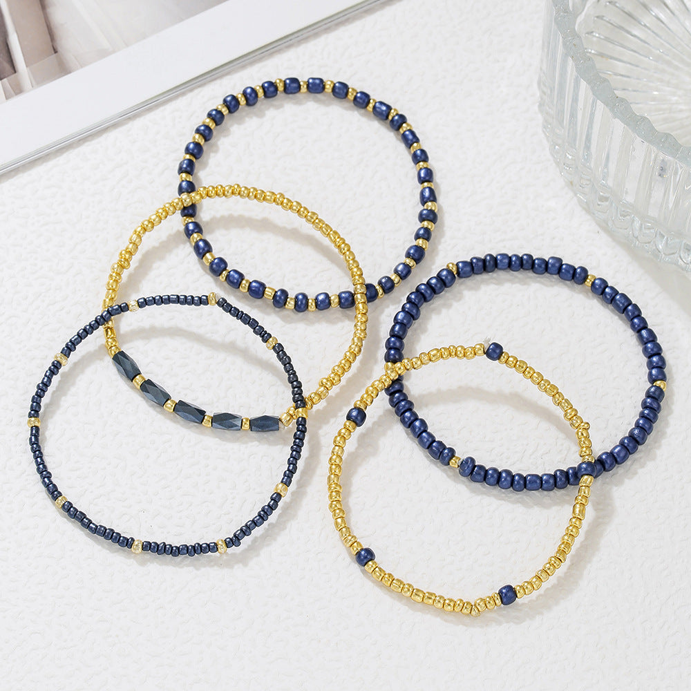 Bohemian Geometric Crystal Glass Beaded Bracelet Set Handmade Round Design for Women