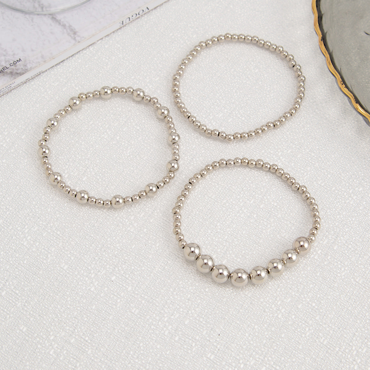 Minimalist Geometric Acrylic Beaded Stretch Bracelet Set with Cross Charm for Women