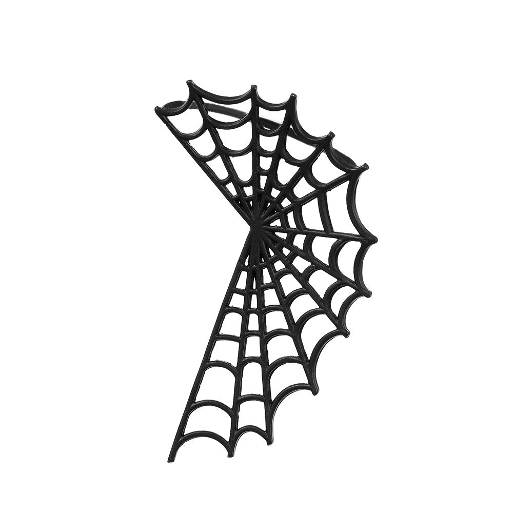 Pendiente tipo ear cuff de telaraña geométrica estilo punk para mujer, de aleación electrochapada, pendientes llamativos de moda oscura