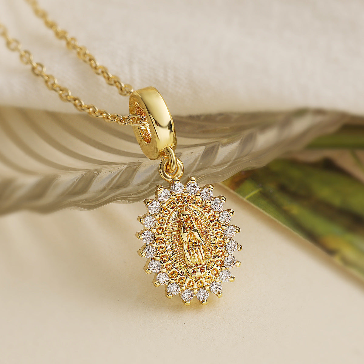 Vintage Geometric Pendant Necklace for Women with Copper Base Plated in 18K Gold and Zircon Inlay