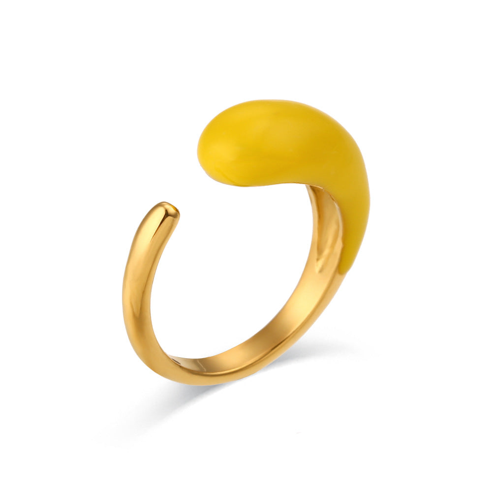 Minimalist Geometric Stainless Steel Adjustable Drip-Painted Drop-Shaped Ring for Women