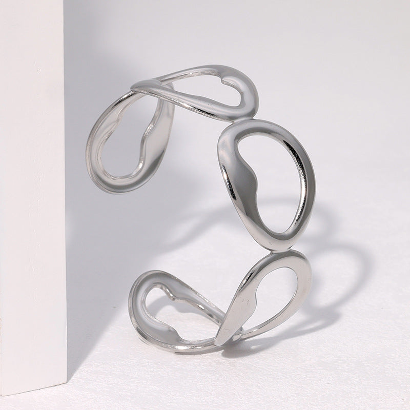 Minimalist Oval Geometric Plated Stainless Steel Open Cuff Bracelet for Women
