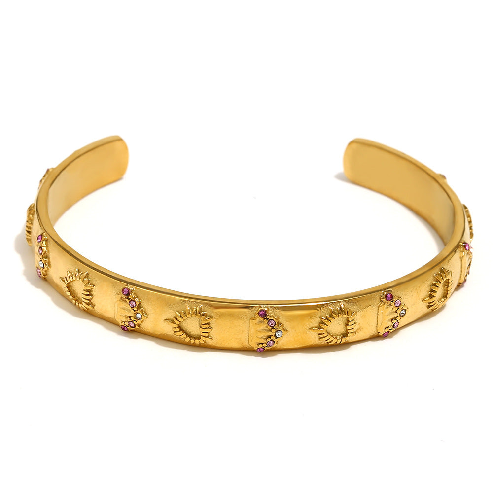 Elegant Geometric 18K Gold Plated Stainless Steel Ring Bracelet Earring Set for Women