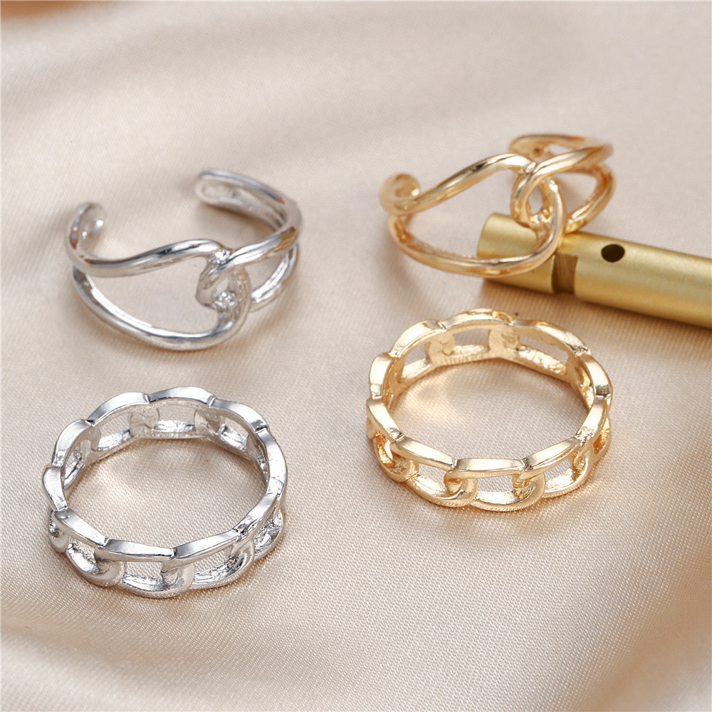 Minimalist Geometric Round Plated Alloy Ring Set