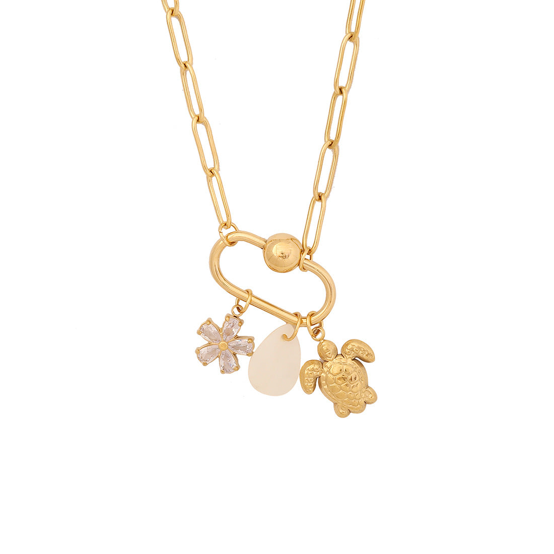 Plated Stainless Steel Starfish & Shell Animal Charm Bar Necklace for Women