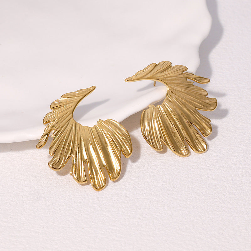 Minimalist Cold-Tone Stainless Steel Leaf-Shaped Earrings with Plating Finish for Women