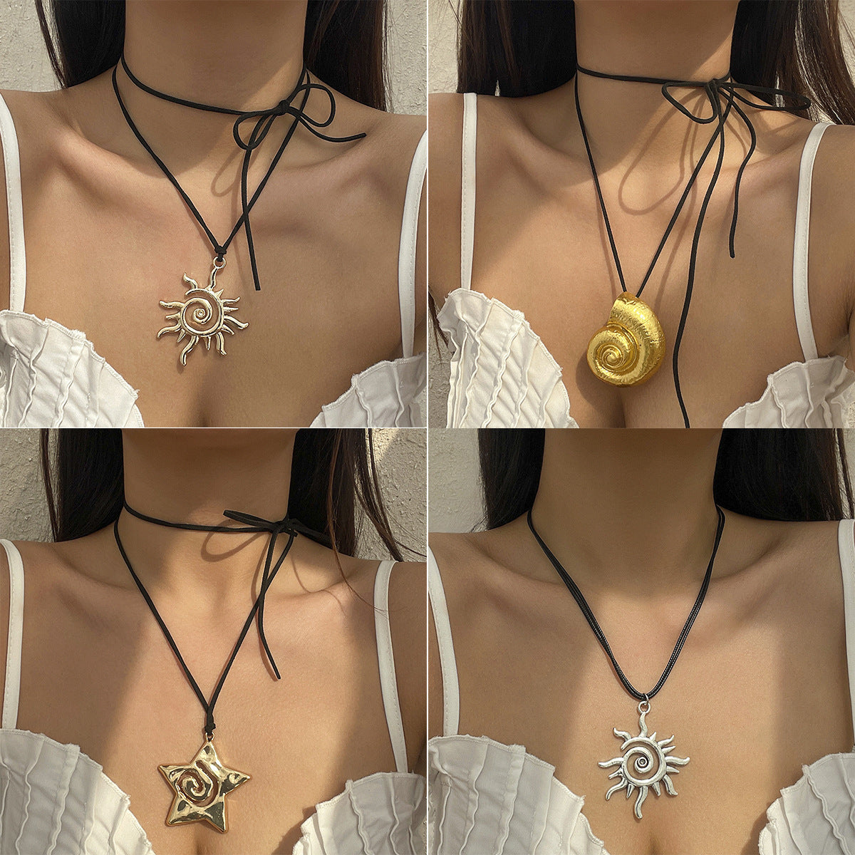 Dulce y Atrevido Collar con Colgante de Estrella y Concha Marina para Verano en Aleación de Zinc con Acabado Chapado para Mujer
