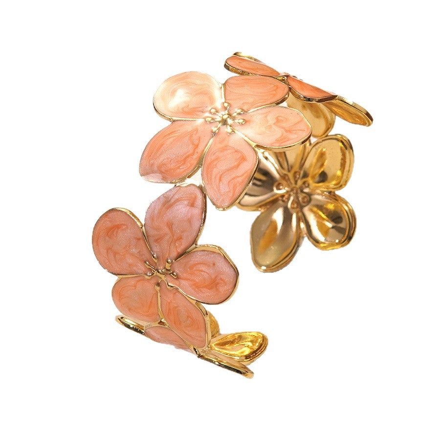 Elegant Floral Drip Oil Stainless Steel Flower Open Cuff Bracelet
