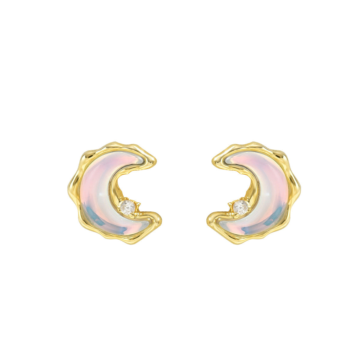 Pendientes minimalistas geométricos de luna creciente en cobre con esmalte para mujer