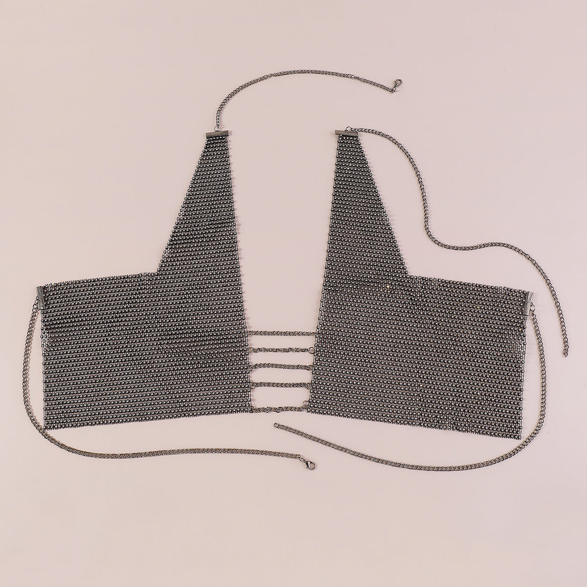 Cadena corporal geométrica para mujer con incrustaciones de pedrería y base de metal, joyería de declaración de moda sin espalda para discoteca y fiesta