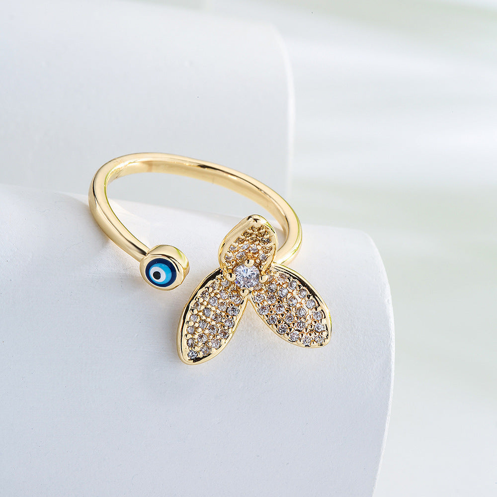 Anello geometrico minimalista in rame placcato oro 18 carati con finitura smaltata da donna