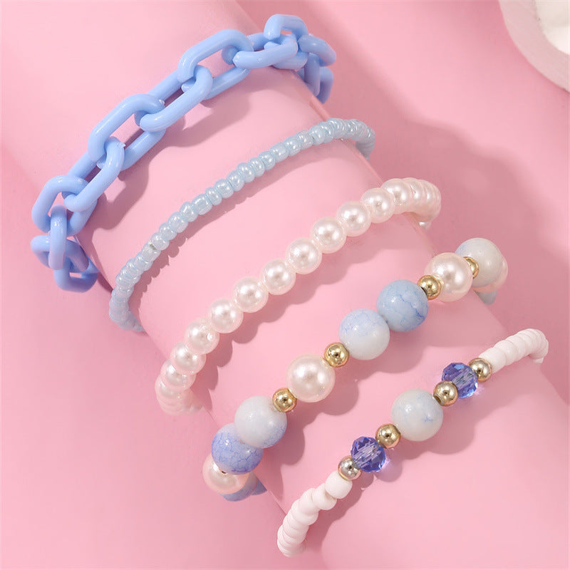 Bracciale per bambini Sweet Style con perline acriliche a forma geometrica, colore rosa, perle artificiali e intarsi in cristallo