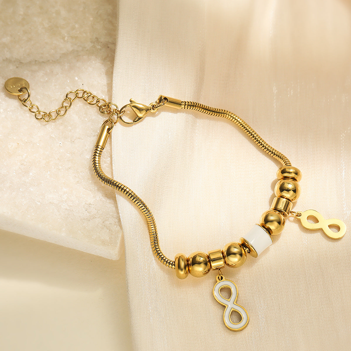 Minimalist Geometric Stainless Steel Bracelet with 18K Gold Plating and Enamel Finish for Women