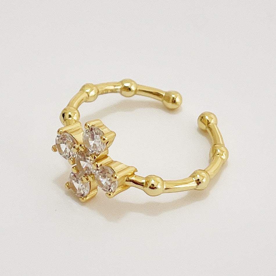 Minimalist Sweet 925 Sterling Silver Gold Plated Geometric Cross Ring with Cubic Zirconia