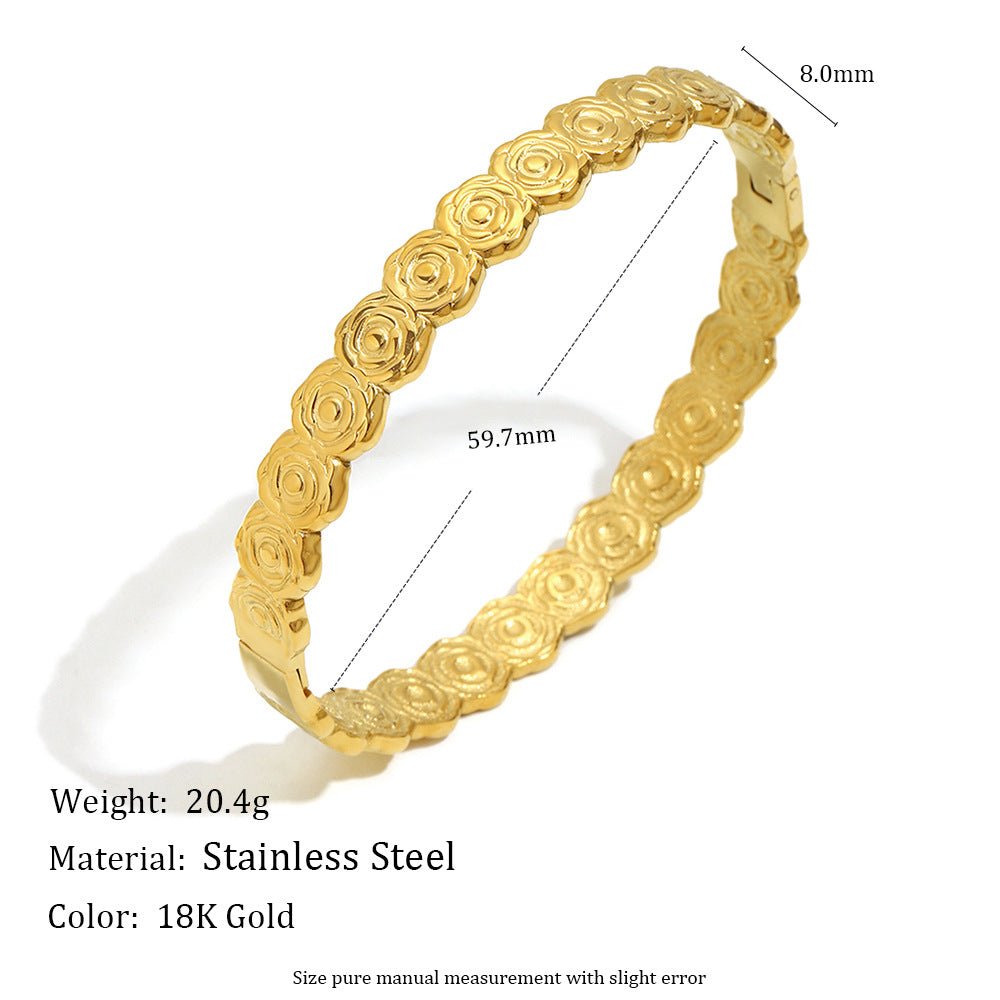Bracciale rigido floreale da donna, placcato oro 18 carati, in acciaio inossidabile, minimalista ed elegante