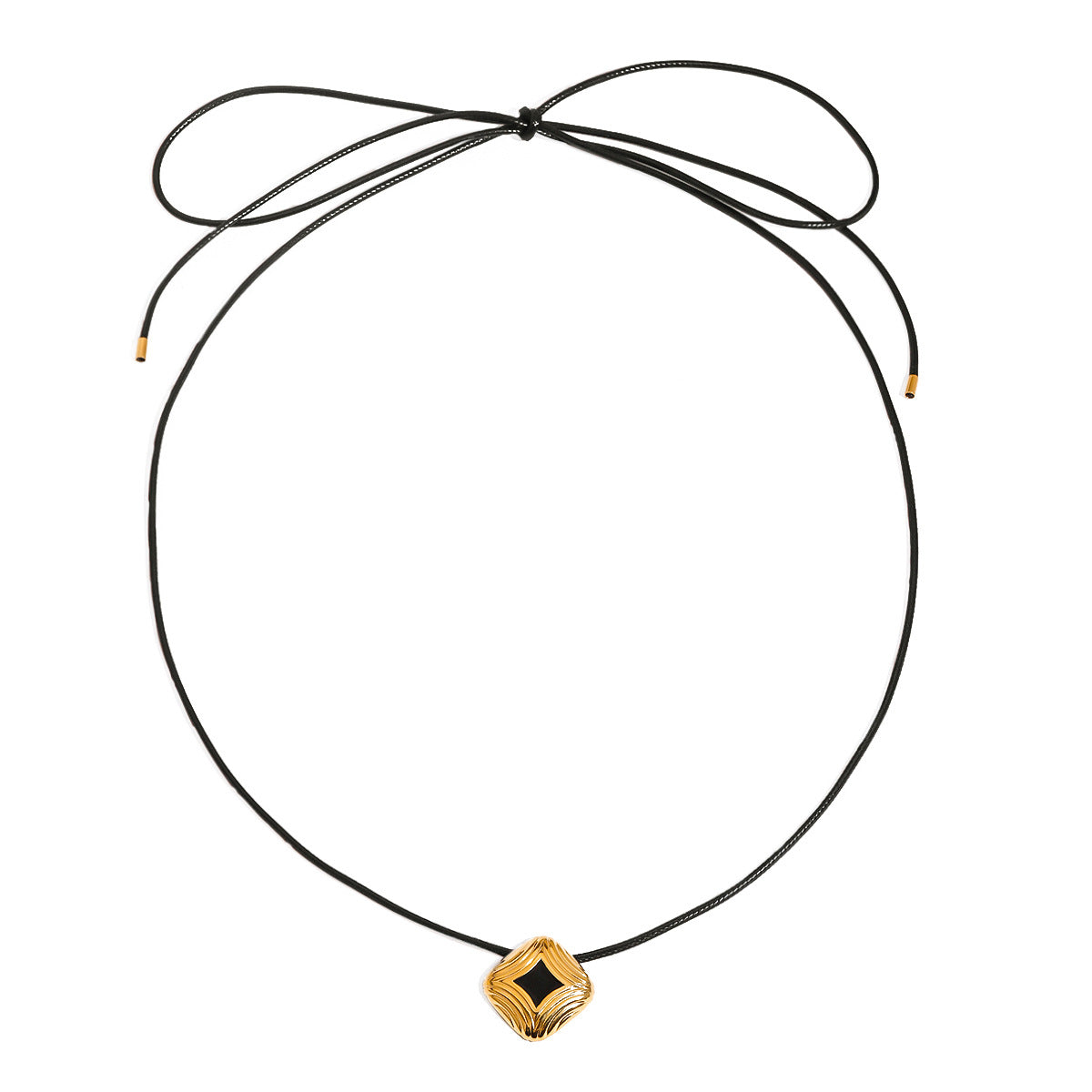 Elegant Square Black Drip Oil Plated Titanium Steel Necklace for Women
