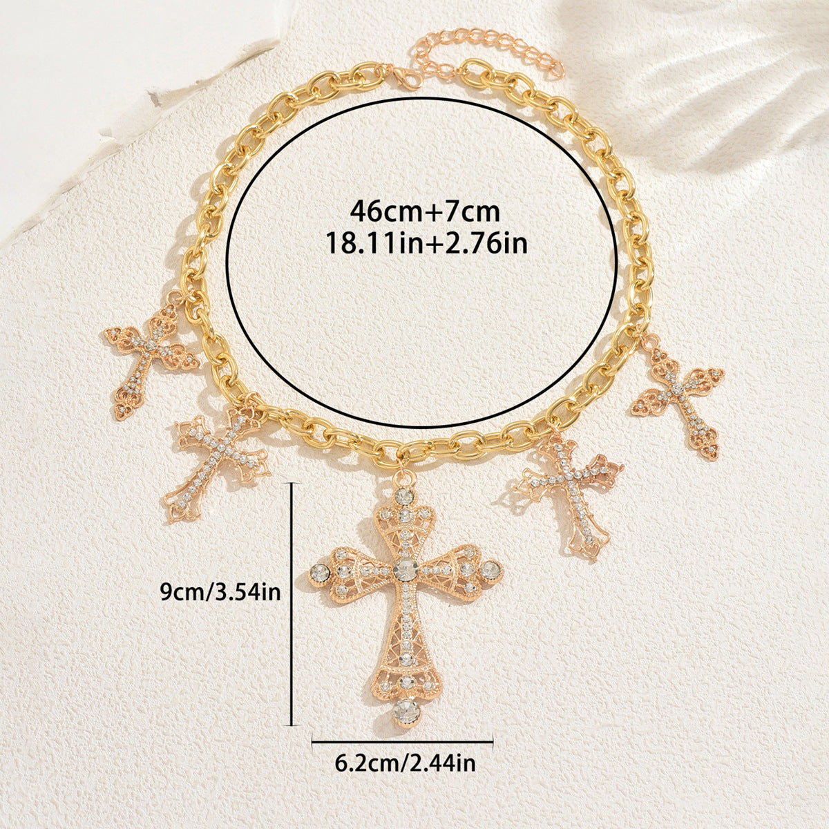 Luxury Geometric Cross Pendant Necklace for Women with Rhinestone Inlay in Zinc Alloy on Standard Chain
