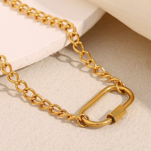 Minimalist Geometric Stainless Steel Pendant Necklace with 18K Gold Plating Rectangular Button Design for Women